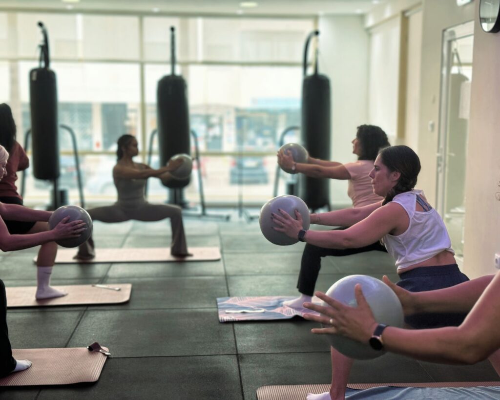 Pilates class with balls